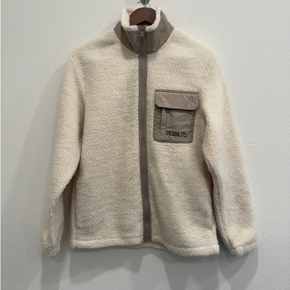 Peanuts X H&M XS Fleece Sherpa Cream Deep Pile Jacket Retro Snoopy Joe Cool